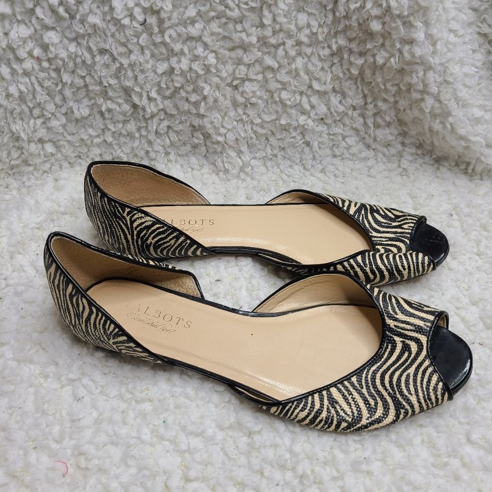 Talbots Zebra Print Peep-toe D'orsay Flats Size 8